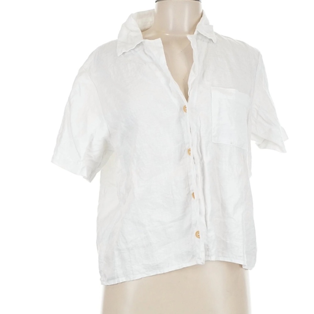 Mate the Label Logan linen shirt Bright White Classic Button Down Medium - Picture 2 of 10